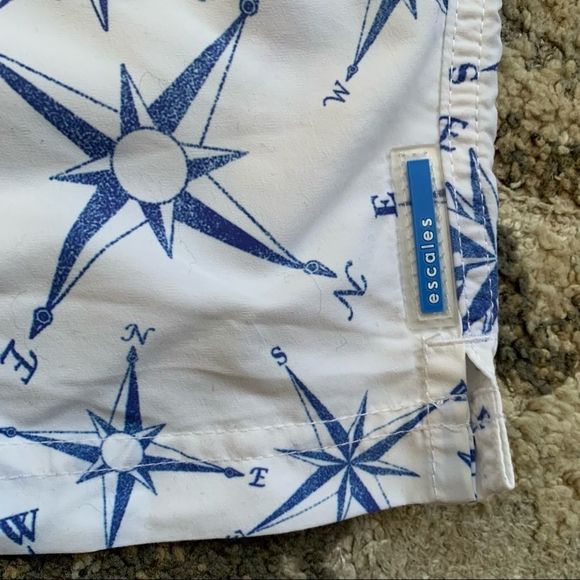 Escales Paris White Blue Map Compass Swim Trunks 6in Large - Picture 5 of 8